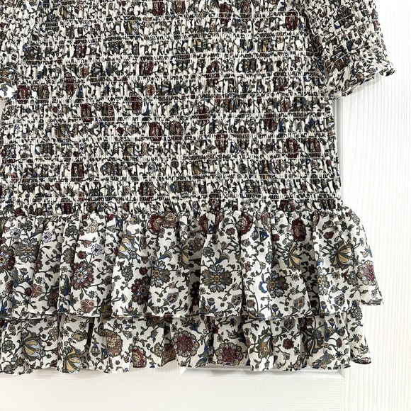 Veronica Beard Farha Dress Mini Short 3/4 Long Sleeve Floral Smocked Ruffle Sz 2